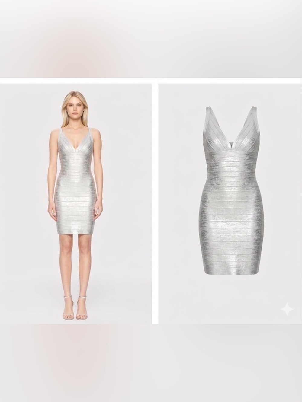 Hervé Léger Silver‎ Metallic Foil Bandage Dress Size Small